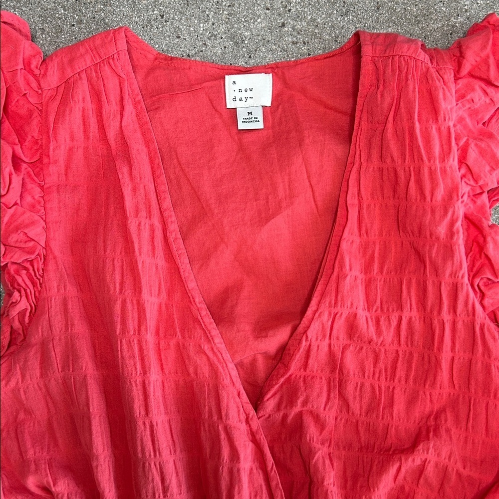a new day Girls' Coral Red Wrap Dress with Tie Waist - Picture 4 of 9